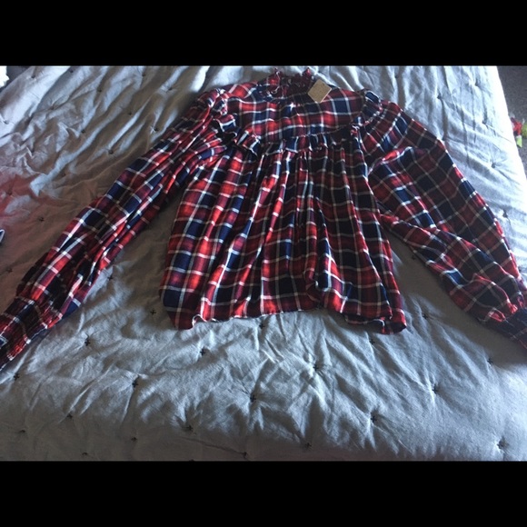 Free People Charlie Ruffle Plaid Top Sz Small NWT - Picture 3 of 6